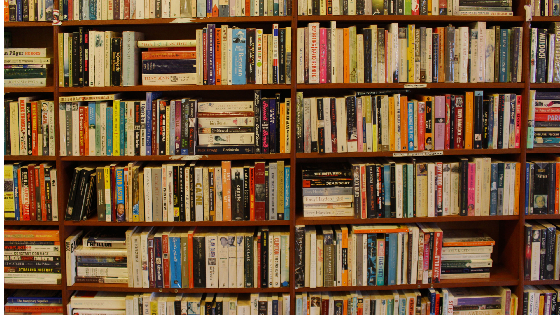 Shelves covered in books.